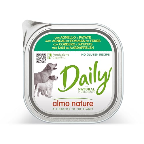 Almo Nature Daily Dog – Nassfutter für Hunde mit Lamm und Kartoffeln – für ausgewachsene Hunde, 9 Schalen à 300 g von almo nature