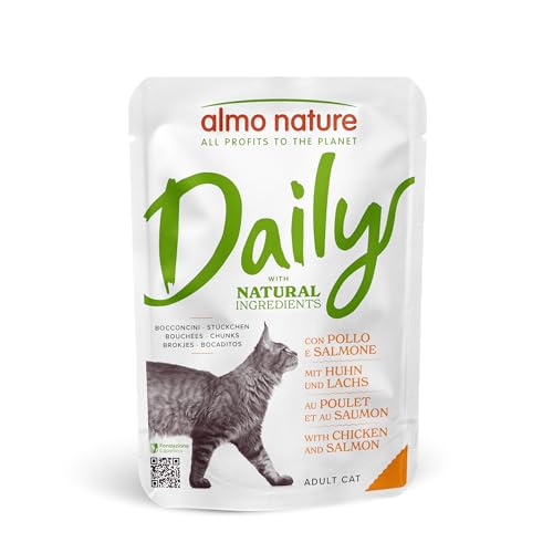 Almo Nature Daily Katzenfutter mit Huhn und Lachs Alleinfutter für erwachsene Katzen,Nassfutter- 30er Pack (30 x 70 g) von almo nature