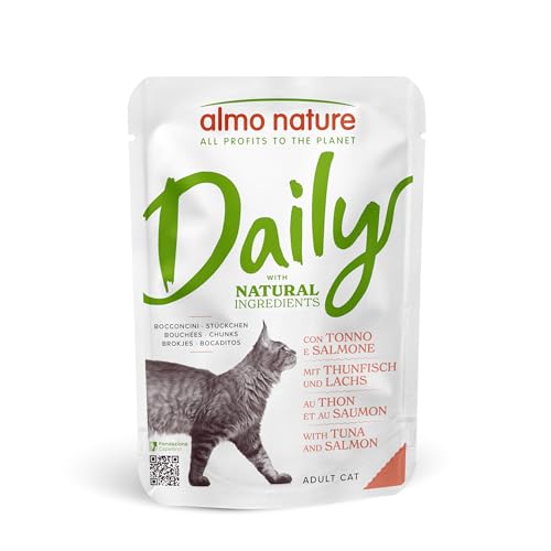 Almo Nature Daily Katzenfutter mit Thunfisch und Lachs Alleinfutter für erwachsene Katzen,Nassfutter- 30er Pack (30 x 70 g) von almo nature