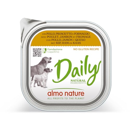 Almo Nature Daily mit Huhn, Schinken & Käse - Glutenfreie Rezeptur - Nassfutter für ausgewachsene Hunde - 9er Pack x 300 g, 1 Stück (9er Pack) von almo nature