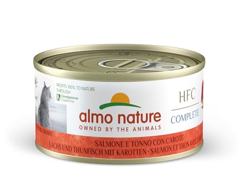 Almo Nature HFC Complete, Nassfutter für Erwachsene Katzen - Lachs und Thunfisch mit Karotten - Packung mit 1,68 kg (24 x 70 g) von almo nature