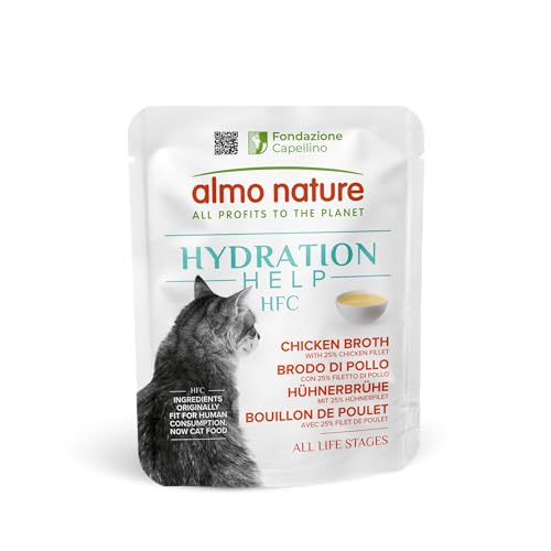 Almo Nature HFC Hydration Help, Nassfutter für Katzen – Hühnerbrühe und Hühnerfilet – 1,2-kg-Packung (24 x 50 g) von almo nature
