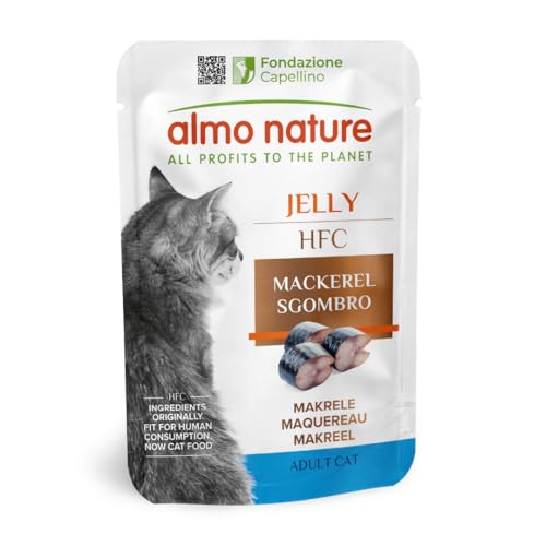 Almo Nature HFC Jelly Nassfutter für Erwachsene Katzen - Makrele - Human-Grade, Glutenfrei, Monoprotein - 55 g (24 Stück) von almo nature