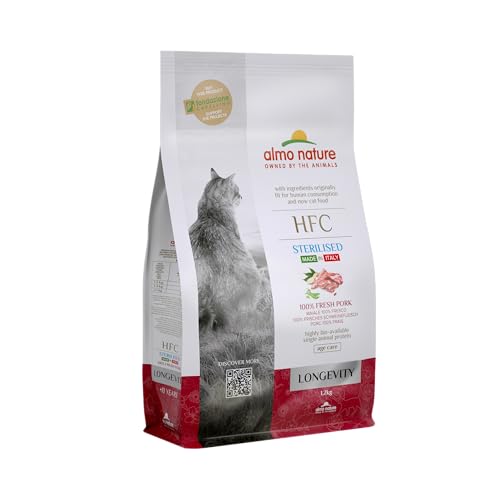 Almo Nature HFC Longevity Sterilized - Trockennahrung für Katzen mit frischem Schweinefleisch ursprünglich Lebensmittelqualität und Werden jetzt für Katzennahrung verwendet., 1 Stück (1er Pack) von almo nature