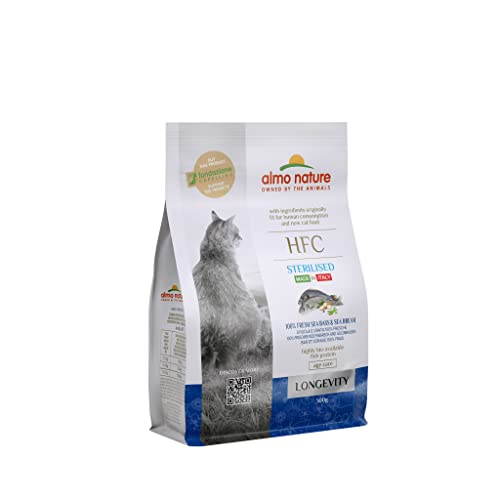 Almo Nature HFC Longevity Sterilized-Trockennahrung für Katzen mit frischem Wolfsbarsch und Goldbrassen ursprünglich Lebensmittelqualität und werden jetzt für Katzennahrung verwendet, 300 g (1er pack) von almo nature