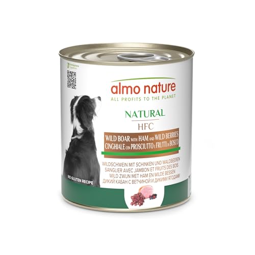 Almo Nature HFC Natural, Nassfutter für Hunde - Wildschwein mit Schinken und Waldfrüchten - Human-Grade, Gluten Free, 290g, Packung mit 12 Stück von almo nature
