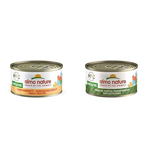 Almo Nature HFC Natural Katzenfutter - Thunfisch und Garnelen 24x70 g & HFC Natural Katzenfutter - Pazifikthunfisch 24x70 g von almo nature