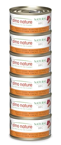 Almo Nature HFC Natural Nassfutter für Katzen, Huhn und Thunfisch, Vorratspackung, 108 Dosen x 70 g von almo nature