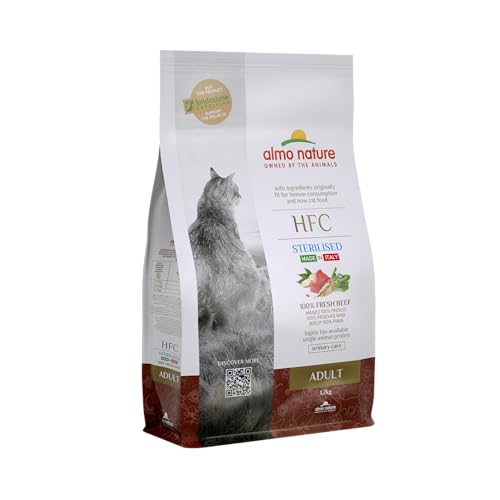 Almo Nature HFC Trockenfutter für ausgewachsene Katzen, sterilisiertes Rindfleisch, komplettes Trockenfutter für ausgewachsene Katzen, mit 100 % HFC frischem Rindfleisch, 1,2 kg Beutel von almo nature