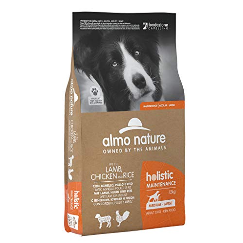 Almo Nature Holistic Adult Dog Maintenance M/L mit Lamm, Huhn und Reis- Komplett-Trockenfutter für ausgewachsene Hunde, grosser Rassen - 12kg von almo nature