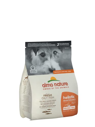 Almo Nature Holistic Adult Dog Maintenance XS/S mit Frischem Fettfisch und Reis-Komplett-Trockenfutter für ausgewachsene Hunde kleiner Rassen - 2kg von almo nature