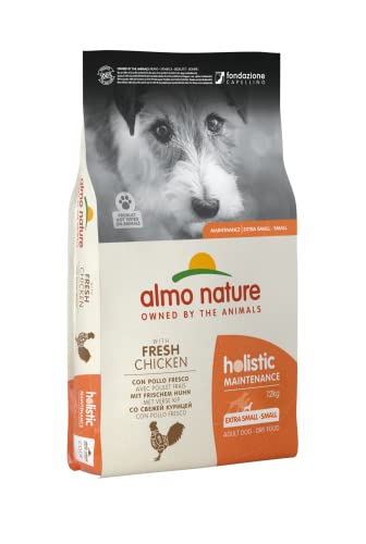 Almo Nature Holistic Adult Dog Maintenance XS/S mit Frischem Huhn und Reis-Komplett-Trockenfutter für ausgewachsene Hunde Kleiner Rassen - 12kg von almo nature