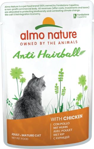 Almo Nature Functional Anti-Hairball Katzenfutter, Nassfutter für ausgewachsene Katzen mit Huhn. 30er Pack (30 x 70g) von almo nature