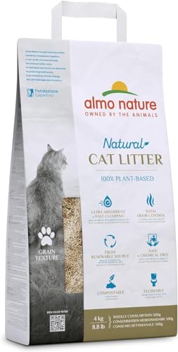 almo nature Natural Cat Litter Grain Texture - Klumpende Katzenstreu, 100% pflanzlich, biologisch abbaubar, ergiebig und gegen Gerüche. Sack 4Kg von almo nature