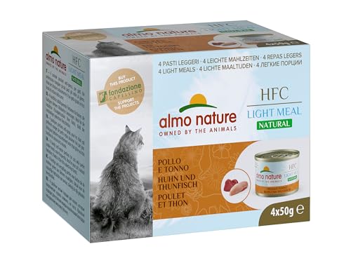 HFC Natural Light Meal Katzenfutter für ausgewachsene Katzen - Huhn und Thunfisch 50 g x 4 stück, 200 g von almo nature
