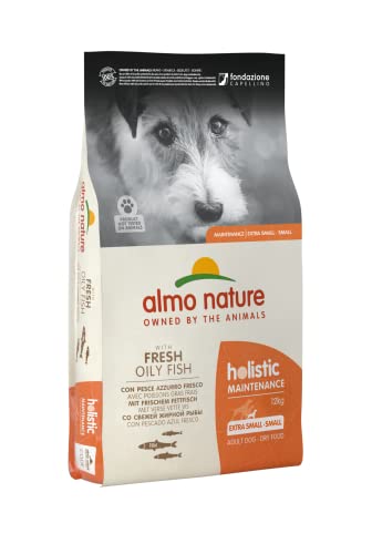 Almo Nature Holistic Adult Dog Maintenance XS/S mit Frischem Fettfisch und Reis-Komplett-Trockenfutter für ausgewachsene Hunde kleiner Rassen - 12kg von almo nature
