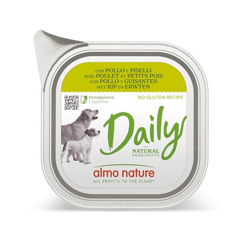 Almo Nature Daily Nassfutter für Hunde mit Huhn und Erbsen Ohne Gluten 32er Pack (32x100 g) von almo nature