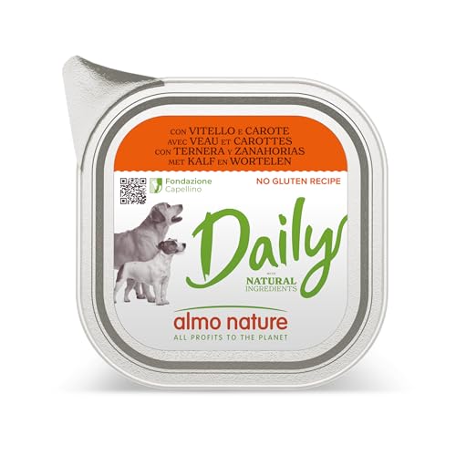 Almo Nature Daily Nassfutter für Hunde mit Kalb und Karotten-Ohne Gluten 32er Pack (32x100 g) von almo nature