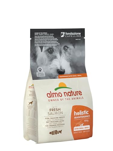 Almo Nature Holistic Adult Dog Maintenance XS/Small mit Frischem Lachs- Komplett-Trockenfutter für ausgewachsene Hunde Kleiner Rassen -6er Pack (6x400g) von almo nature