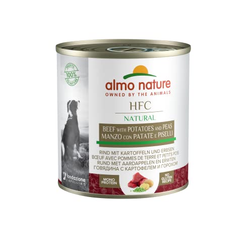 Almo Nature HFC Natural -Nassnahrung für Hunde mit Rind mit Kartoffeln und Erbsen ursprünglich Lebensmittelqualität und werden jetzt für Hundenahrung erwendet. von almo nature