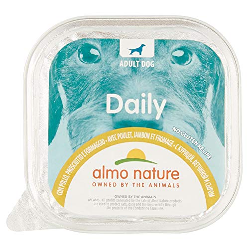 Almo Nature Daily mit Huhn, Schinken & Käse - Glutenfreie Rezeptur - Nassfutter für ausgewachsene Hunde - 9er Pack x 300 g, 1 Stück (9er Pack) von almo nature