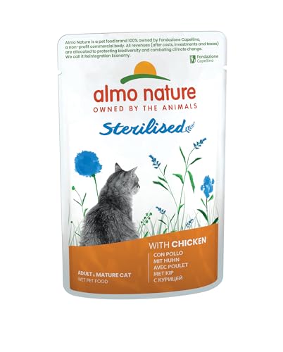 almo nature Functional Sterilised Katzenfutter, Nassfutter für ausgewachsene Katzen mit Huhn. 30er Pack (30 x 70g) von almo nature
