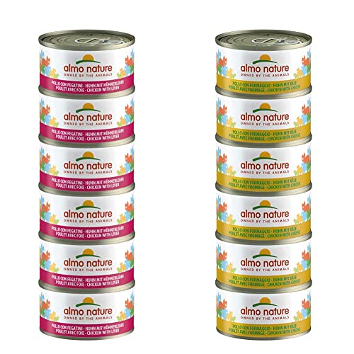 almo nature Megapack Katzenfutter nass Huhn Und Leber 6er Pack (6x70g) & Megapack Katzenfutter nass - Huhn Mit Käse - 6er Pack (6x70g) von almo nature