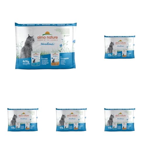 almo nature Multipack Katzenfutter nass Holistic Sterilised mit Kabeljau - mit Huhn 6x70g, 5er Pack (1 x 0.420 kilograms) von almo nature