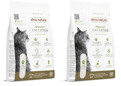 almo nature Natural Cat Litter Soft Texture - Klumpende Katzenstreu, 100% pflanzlich, biologisch abbaubar, ergiebig und gegen Gerüche. Sack 4,54Kg (Packung mit 2) von almo nature