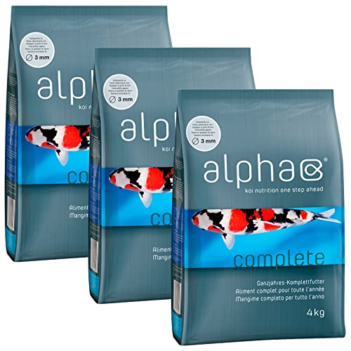 KOIFUTTER Alpha Complete 3mm - koinutrition one Step Ahead - Schwimmfutter Ganzjahresfutter für Koi (3x4kg= 12 kg)… von alpha