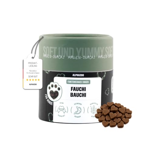 alphazoo Fauchi Bauchi 60g I Weiche Hunde-Leckerli I Extra Softe Verdauungssnacks für Magen Darmflora Aufbau I Bei Durchfall, Sodbrennen, Blähungen & Gras fressen I Darmkur Hundeleckerli Magen & Darm von alphazoo