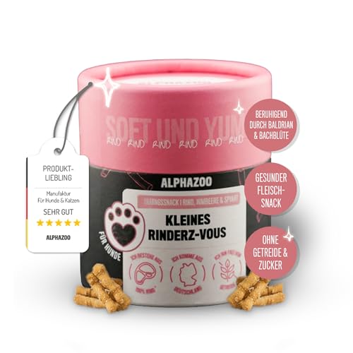 alphazoo Kleines Rinderz-Vous 65g I Softe Leckerli Rind für Hunde I Hoher Fleischanteil, Getreidefrei, Zuckerfrei I Natürliche Hundeleckerlies I Gesunde Leckerlies für Training & Belohnung von alphazoo