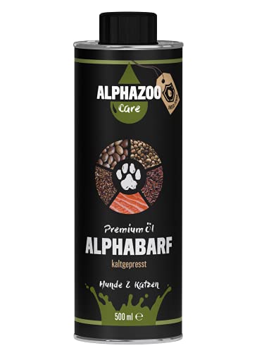 alphazoo Premium Barf Öl für Hunde & Katzen 500ml I Lachsöl, Hanföl & Omega-3 Öl I Natürliches Futteröl, Barf Zusatz für glänzendes Fell & gesunde Haut von alphazoo