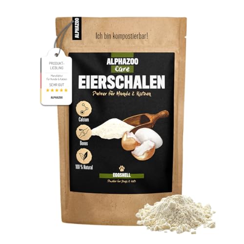 alphazoo Eierschalen-Pulver 250g für Hund und Katzen, Natürliche Calcium-Quelle als Unterstützung für Knochen und Zähne, Kalzium zum Barfen von alphazoo