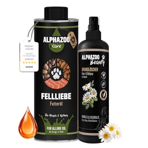 alphazoo Fellliebe Juckreiz Duo für Hunde & Katzen I Natürliche Fell-Pflege bei Hotspots, Ekzem, Schuppen oder Haarausfall I Gegen trockene Haut & für glänzendes Fell von alphazoo