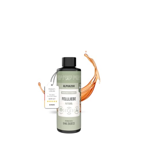 alphazoo Fellliebe Natur-Futteröl 100ml, Fellpflege für Katzen, Omega-3 Omega-6 Fellglanz, Natürlich gegen Juckreiz & Schuppen, mit Lachsöl, Mandelöl & Arganöl, Barf-Öl Mischung, Fischöl von alphazoo
