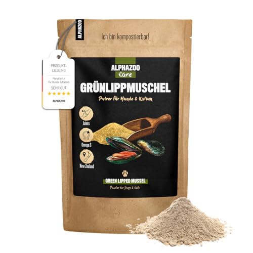alphazoo Grünlippmuschel Hund, Katze & Meerschweinchen UVM. I Neuseeländisches Grünlippmuschel Pulver 250 g I Natürliches Gelenkpulver in Vollfett-Qualität von alphazoo