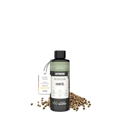alphazoo Hanföl für Hunde 100 ml – Premium Hanfsamenöl kaltgepresst – Unterstützt Immunsystem & Abwehrkräfte – Reich an Omega 3-6-9 für Haut, Fell, Gelenke & Vitalität von alphazoo