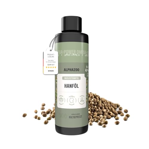 alphazoo Hanföl für Katzen 250 ml – Kaltgepresstes Hanfsamenöl – Reich an Omega 3 & 6, Vitamin E & Mineralstoffen – Für Fell, Haut, Gelenke, Immunsystem & Wohlbefinden – Ergänzungsfuttermittel von alphazoo