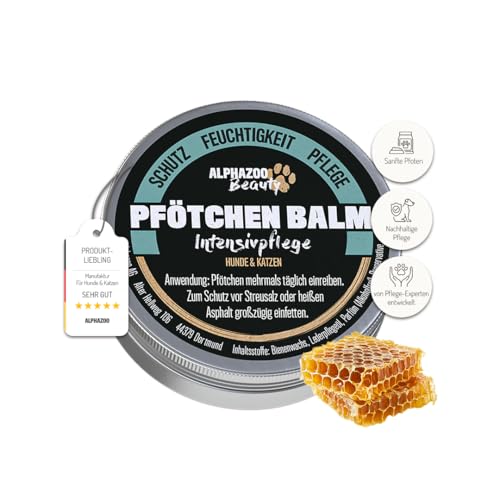 alphazoo Pfötchen Balm Pfotenbalsam Hund 50ml I Bienenwachs Pfotenschutz I Natürliche Pfotenpflege für Hunde I Salbe bei Schwielen I Schutz bei Kälte von alphazoo