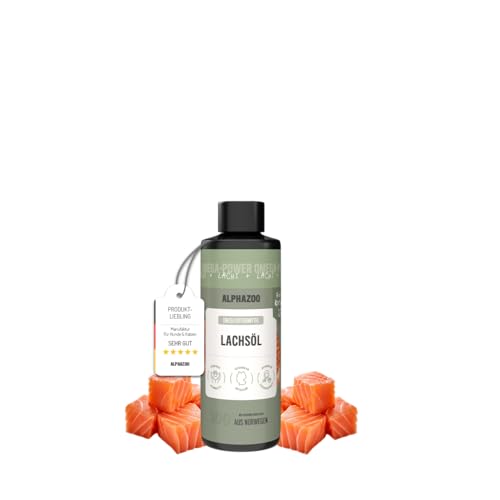alphazoo Premium Lachsöl Katze 100 ml, Omega 3 & 6 Fischöl für Katzen - abgefüllt in Deutschland, Barf Öl, Fellpflege Katze von alphazoo