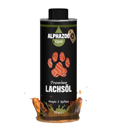 alphazoo Premium Lachsöl Hunde & Katzen 500 ml, Omega 3 & 6 Fischöl für Hunde - abgefüllt in Deutschland, Barf Öl, Fellpflege Hund von alphazoo