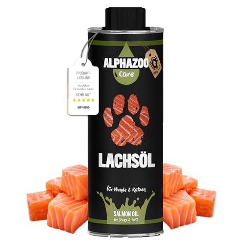 alphazoo Premium Lachsöl Hunde & Katzen 250 ml, Omega 3 & 6 Fischöl für Hunde - abgefüllt in Deutschland, Barf Öl, Fellpflege Hund von alphazoo