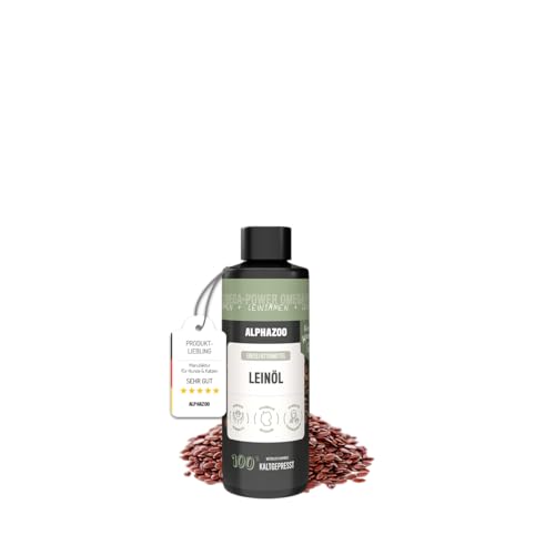 alphazoo Premium Leinöl für Hunde 100 ml – Kaltgepresstes Omega‑3 & Omega‑6 Hundefettöl zur Fellpflege & Verdauungsförderung von alphazoo