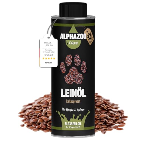 alphazoo Premium Leinöl Hunde, Katzen & Nager 250 ml I Mit Omega-3 & Omega-6-Fettsäuren I Kaltgepresst, natürlich rein I Für Fellpflege & Verdauung von alphazoo