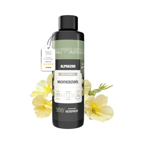alphazoo Premium Nachtkerzenöl für Hunde 250ml – Kaltgepresst & 100% natürliches Futteröl, reich an Omega-6 & Omega-9 – Unterstützt glänzendes Fell & gesunde Haut, ideal bei Allergien von alphazoo