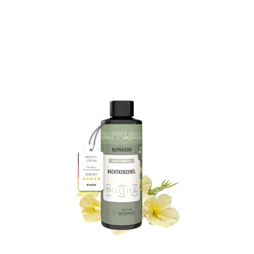 alphazoo Premium Nachtkerzenöl für Katzen 100 ml – Natürliches, kaltgepresstes Futteröl mit Omega‑6 & Omega‑9 – Unterstützt Haut & Fell – Deutsche Premium‑Qualität von alphazoo