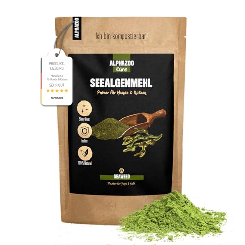 alphazoo Seealgenmehl Hund & Katze 250g I Seealgen-Pulver Kelpalgen für Zähne, Barf, Schilddrüse & Pigmentierung I Jod-Pulver gegen Zahnstein & Schilddrüsenunterfunktion I Ascophyllum Nodosum von alphazoo