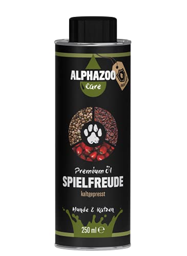 alphazoo Spielfreude Futteröl für Hunde & Katzen 250 ml I Kaltgepresstes Hanföl, Leinöl für Hunde mit Omega-3 Fettsäuren I Vitalstoffe für mehr Agilität von alphazoo