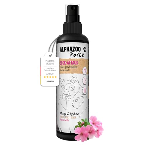 alphazoo Zeck-Attack Anti Zecken Spray für Hunde, Katzen & Pferde 100 ml I Natürliches Mittel gegen Zecken mit Sofortwirkung I Langzeit Zecken Schutz von alphazoo